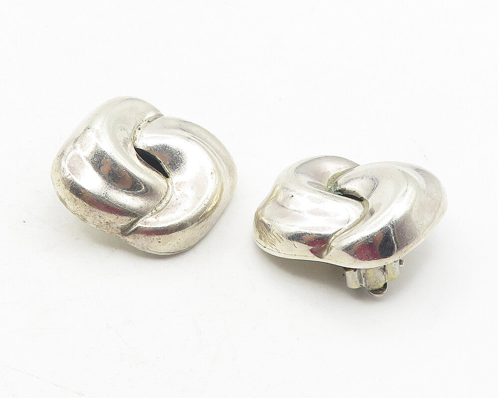 MEXICO 925 Sterling Silver  Vintage Shiny Swirl Non Pierce Earrings  EG6122