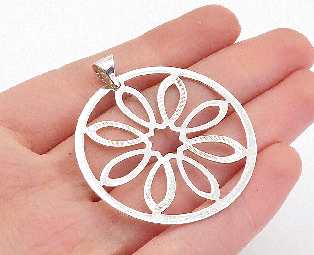 925 Sterling Silver  Shiny Polished Open Flower Design Pendant  PT4646