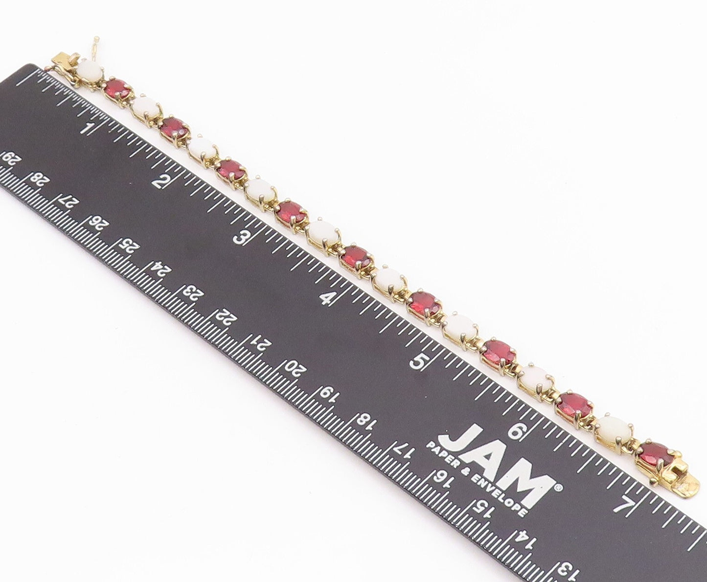 925 Sterling Silver Vintage Bracelet Gold Rings Oval Garnet & Gemstones  BT10987