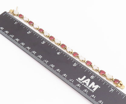 925 Sterling Silver Vintage Bracelet Gold Rings Oval Garnet & Gemstones  BT10987