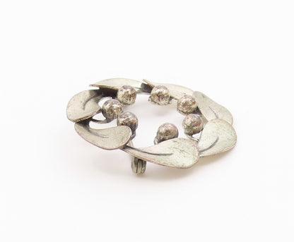 BEAU 925 Sterling Silver  Vintage Modernist Floral Wreath Brooch Pin  BP9198