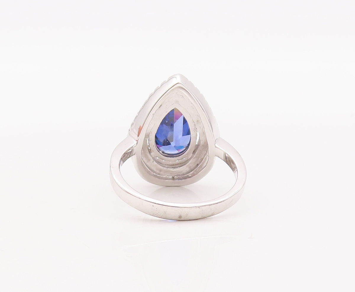 925 Sterling Silver Vintage Ring Drop Cut Sapphire Halo CZ Bands Sz 7 RG29305