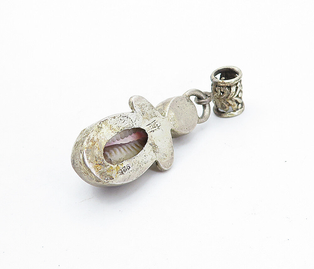 925 Sterling Silver  Vintage Pearl & Agate Swirl Detail Drop Pendant  PT3512