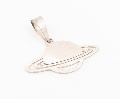 925 Sterling Silver Vintage Pendant Solid Cutout Planet Saturn With Ring PT24329