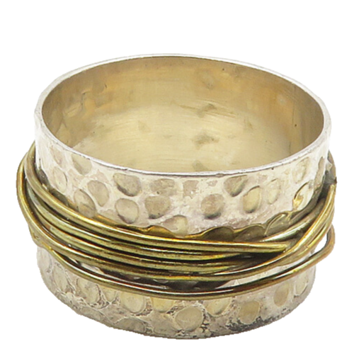 DESIGNER 925 Silver  Vintage Two Tone Wrapped Hammered Band Ring Sz 9  RG18254