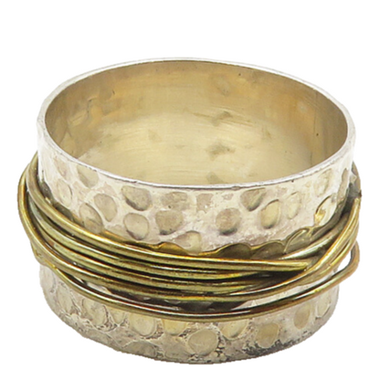 DESIGNER 925 Silver  Vintage Two Tone Wrapped Hammered Band Ring Sz 9  RG18254