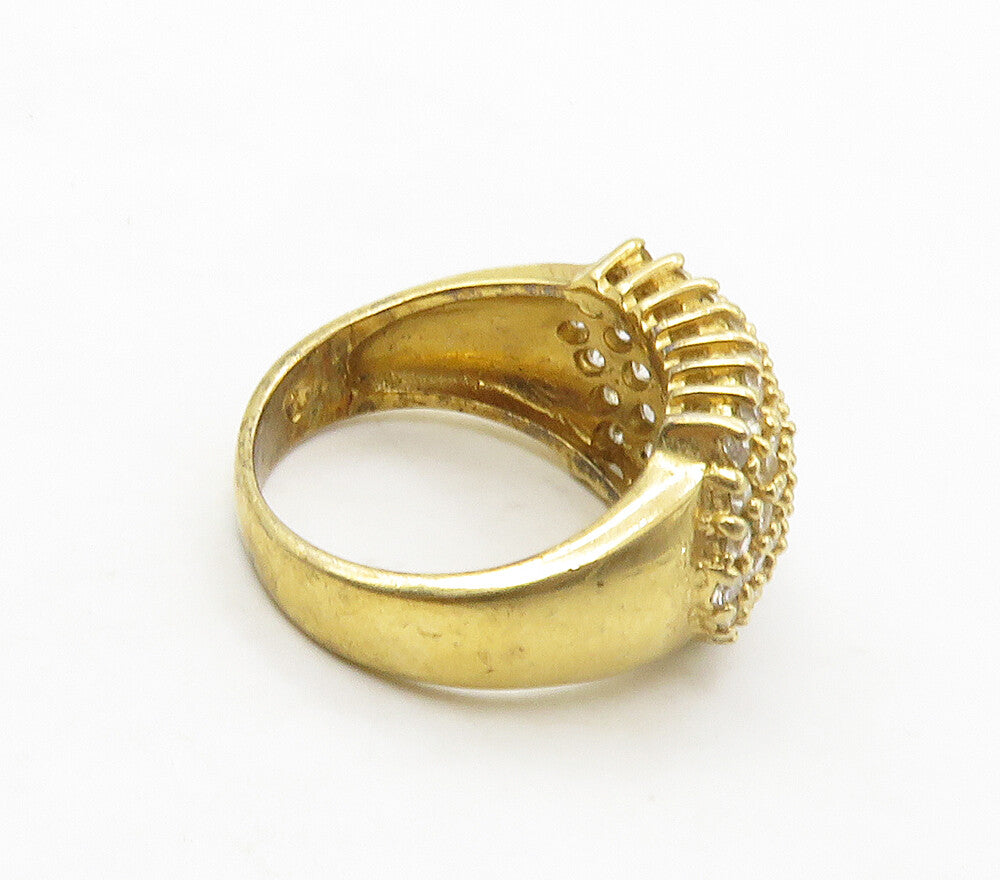 925 Sterling Silver  Topaz Cluster Shiny Gold Plated Band Ring Sz 6  RG16824
