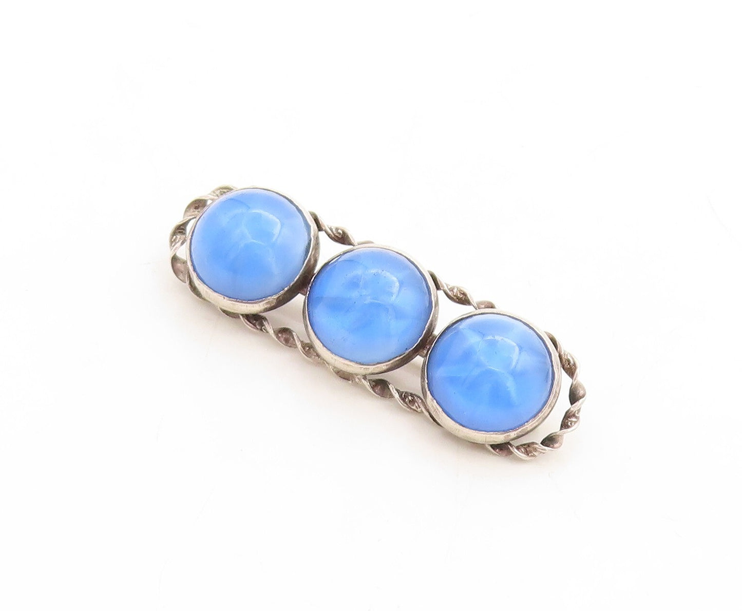 925 Sterling Silver Vintage Brooch Pin Cabochon Round Gemstone Band  BP11372