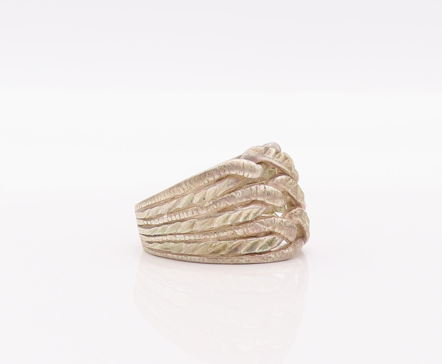 925 Sterling Silver Vintage Ring Solid Twisted Rope Knot Carved  Sz 7  RG28261