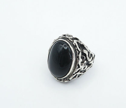 925 Sterling Silver  Vintage Black Onyx Chiseled Cocktail Ring Sz 7  RG8285