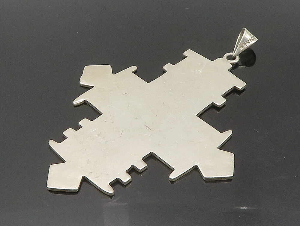 MEXICO 925 Sterling Silver  Vintage Shiny Etched Design Cross Pendant  PT19832