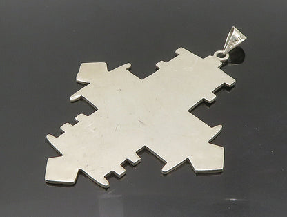 MEXICO 925 Sterling Silver  Vintage Shiny Etched Design Cross Pendant  PT19832