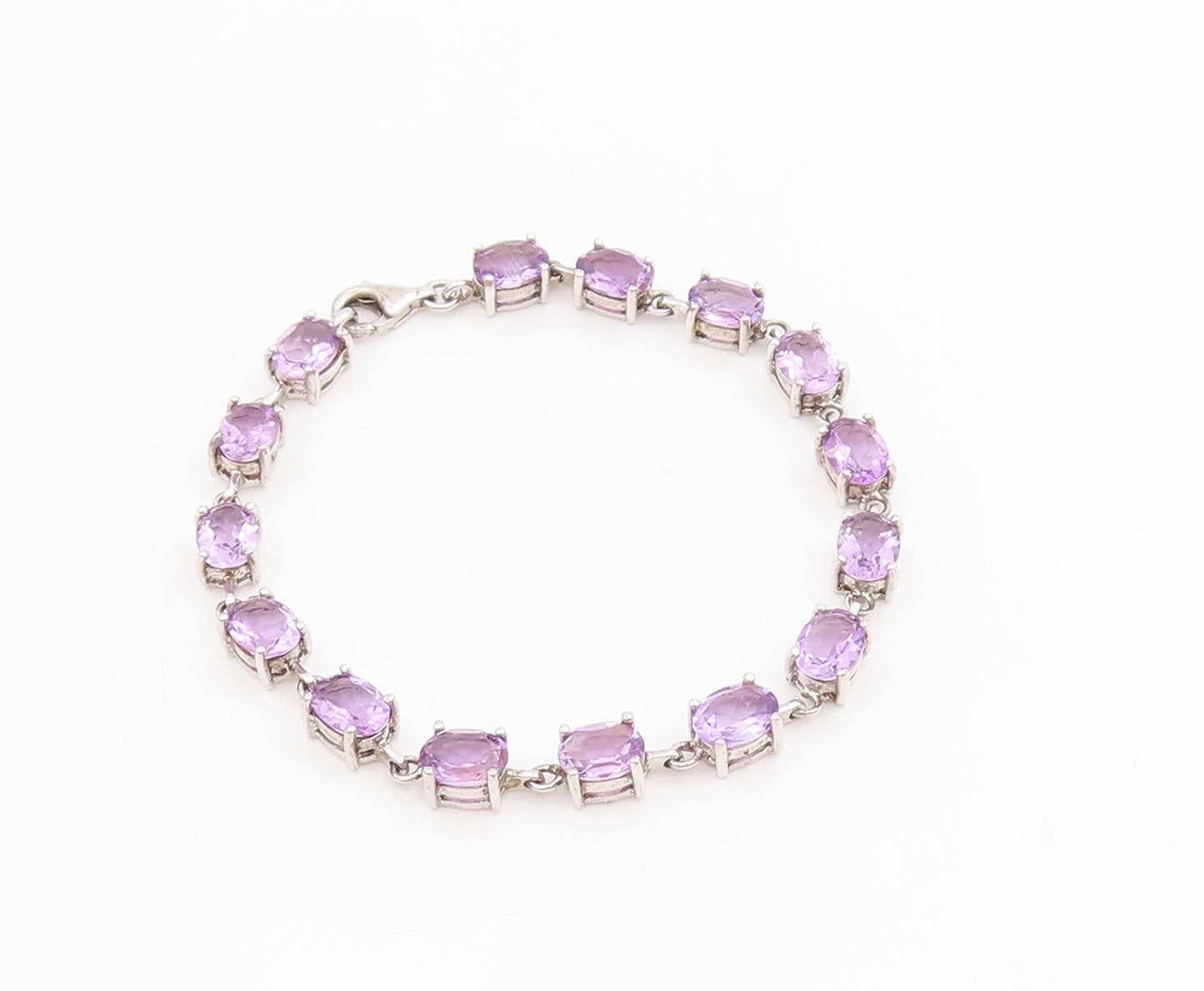 925 Sterling Silver Vintage Bracelet Elegant Real Amethyst Link Chain  BT11544