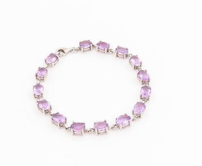 925 Sterling Silver Vintage Bracelet Elegant Real Amethyst Link Chain  BT11544