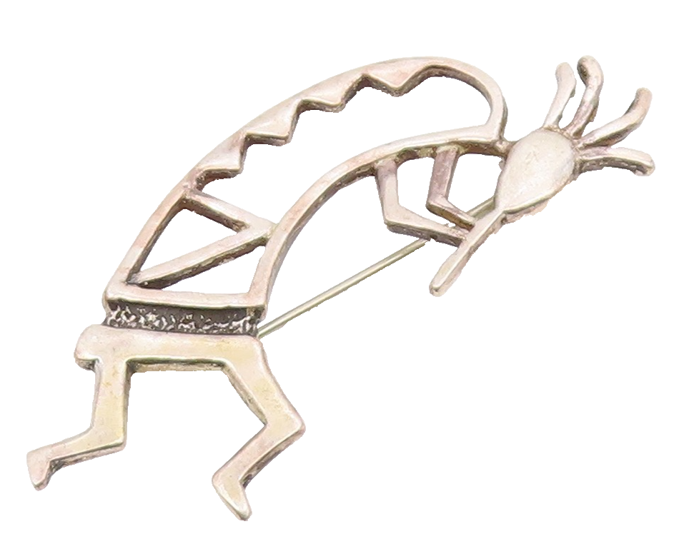 NAVAJO 925 Sterling Silver  Vintage Shiny Kokopelli Dancer Brooch Pin  BP8023