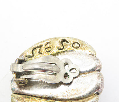 ISRAEL 925 Silver  Vintage Modernist Two Tone Dome Non Pierce Earrings  EG4100