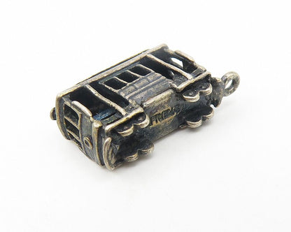 925 Sterling Silver  Vintage Petite Dark Tone Trolley Car Drop Pendant  PT9246