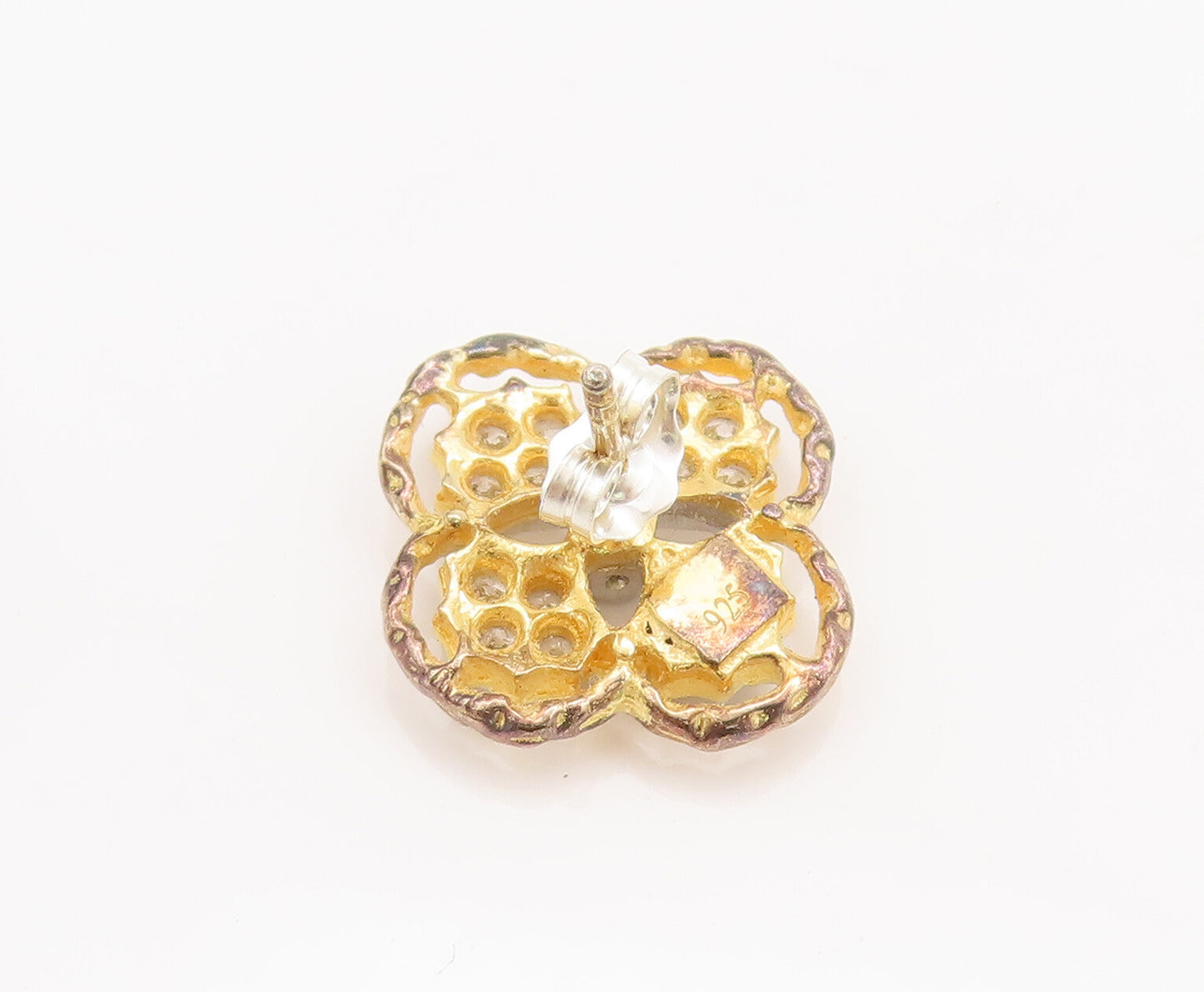 925 Sterling Silver Vintage Earrings Gold Plated Carved Topaz Flower  EG12882