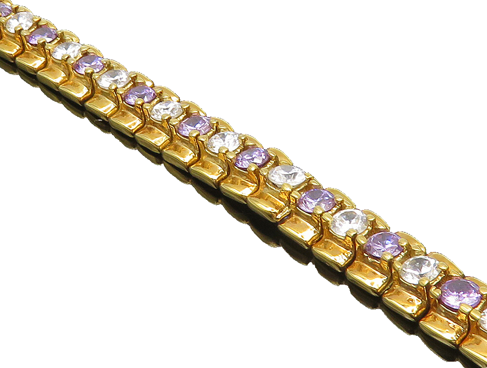 925 Sterling Silver Vintage Amethyst & Topaz Gold Plated Chain Bracelet BT9348