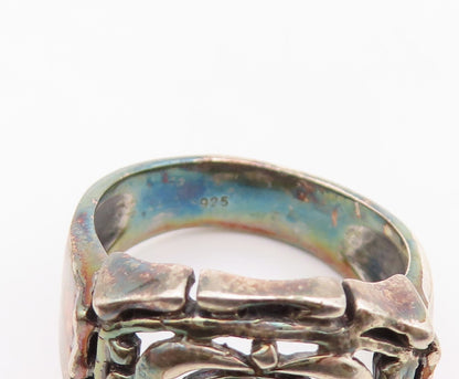 925 Sterling Silver Vintage Ring Brutalist Carved Oval Gemstone   Sz 8  RG30925