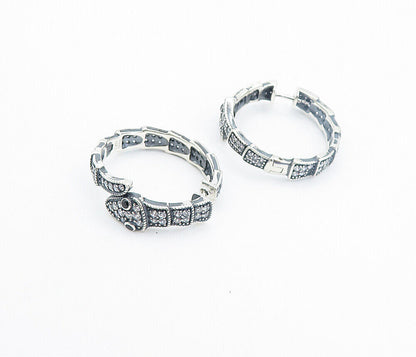 925 Sterling Silver  Sparkling Cubic Zirconia Snake Motif Hoop Earrings EG3317