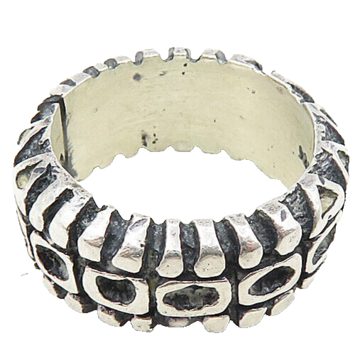 925 Sterling Silver  Vintage Oxidized Chiseled Pattern Band Ring Sz 6  RG9081