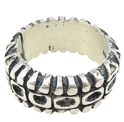 925 Sterling Silver  Vintage Oxidized Chiseled Pattern Band Ring Sz 6  RG9081