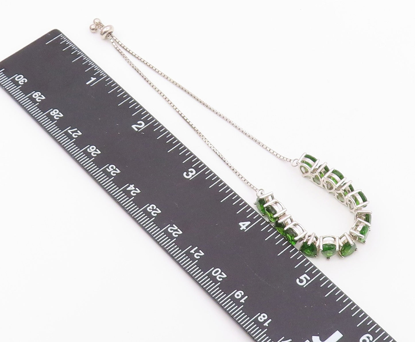 925 Sterling Silver  Shiny Tear Drop Green Topaz Chain Bracelet  BT5910