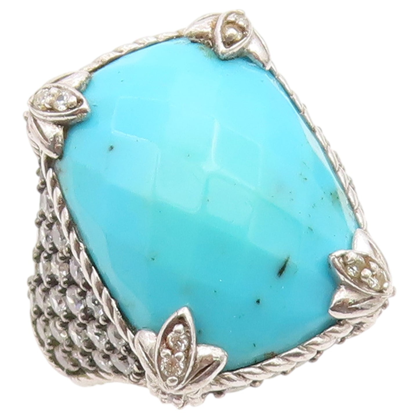 925 Sterling Silver Vintage Ring JUDITH RIPKA Turquoise & CZ Band  Sz 7  RG36693