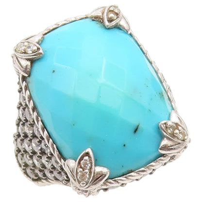 925 Sterling Silver Vintage Ring JUDITH RIPKA Turquoise & CZ Band  Sz 7  RG36693