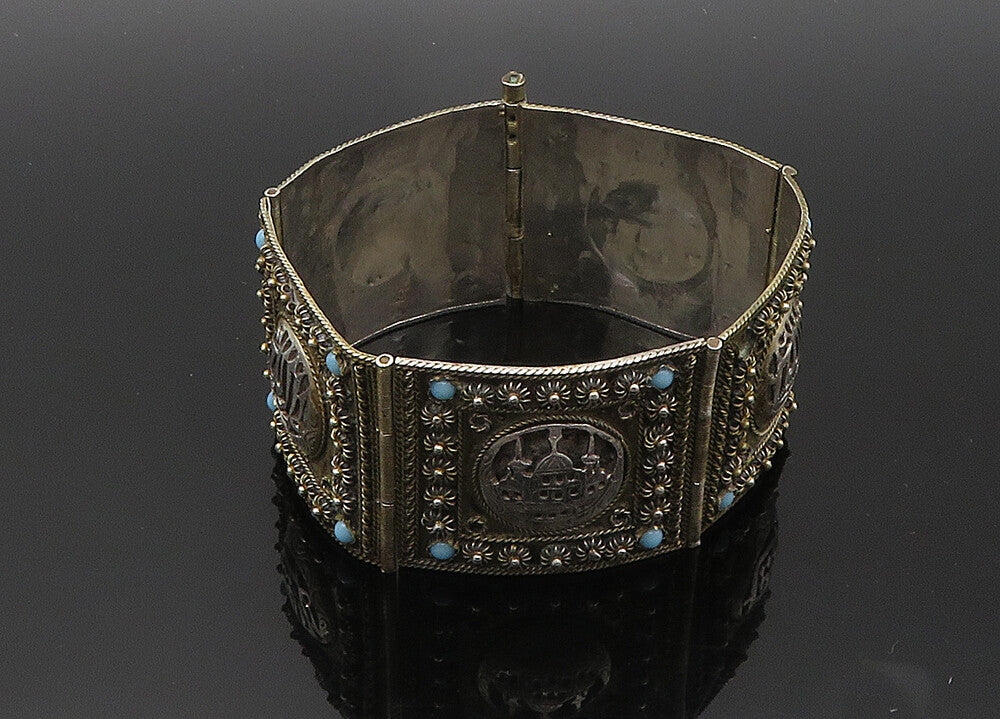 925 Sterling Silver Vintage Antique MIDDLE EAST Turquoise Chain Bracelet  BT8359