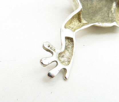 925 Sterling Silver  Vintage Green Stone Shiny Frog Motif Pendant  PT6671