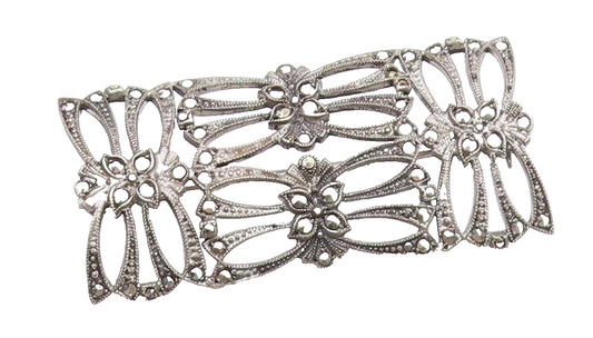 925 Silver  Vintage Floral Marcasite Butterfly Cutout Brooch Pin  BP9494