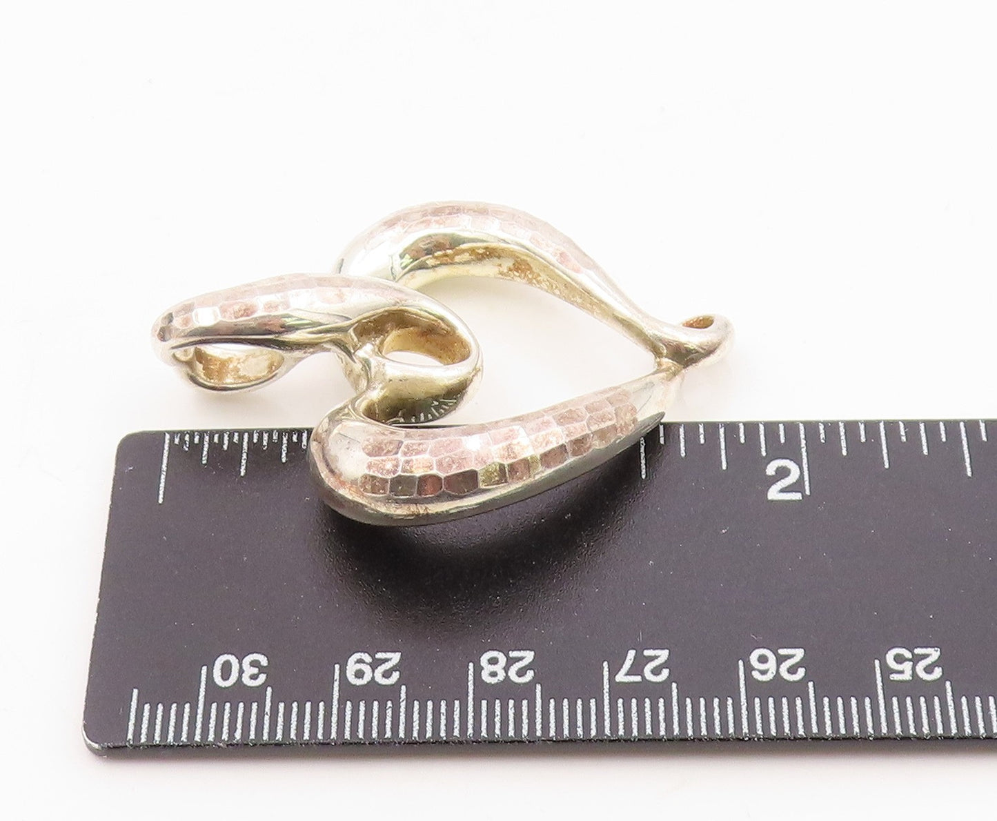 925 Silver  Vintage Hammered & Polished Twisted Love Heart Pendant  PT21442