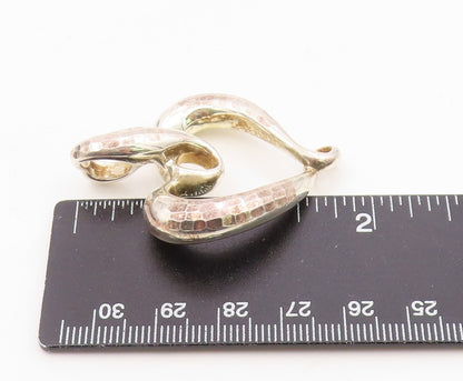 925 Silver  Vintage Hammered & Polished Twisted Love Heart Pendant  PT21442