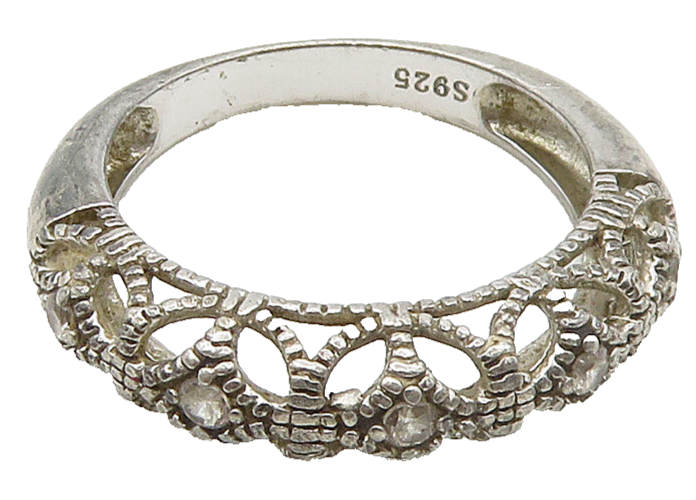 925 Sterling Silver  Vintage Topaz Cutout Dome Band Ring Sz 5.5  RG16234