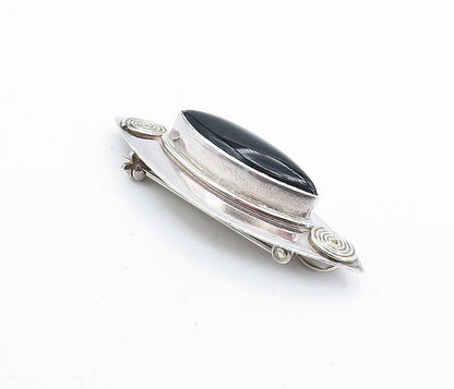 SAJEN 925 Silver  Vintage Cabochon Cut Black Onyx Shiny Brooch Pin  BP2764