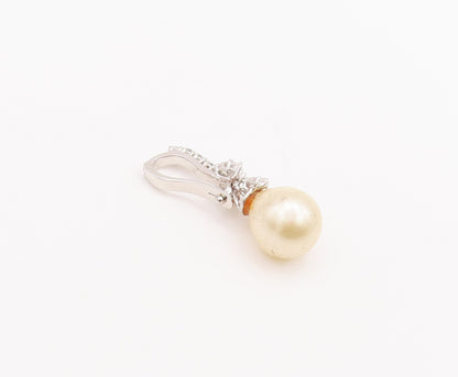 925 Sterling Silver Vintage Pendant Beaded CZ Drop Band Large Pearl  PT22568