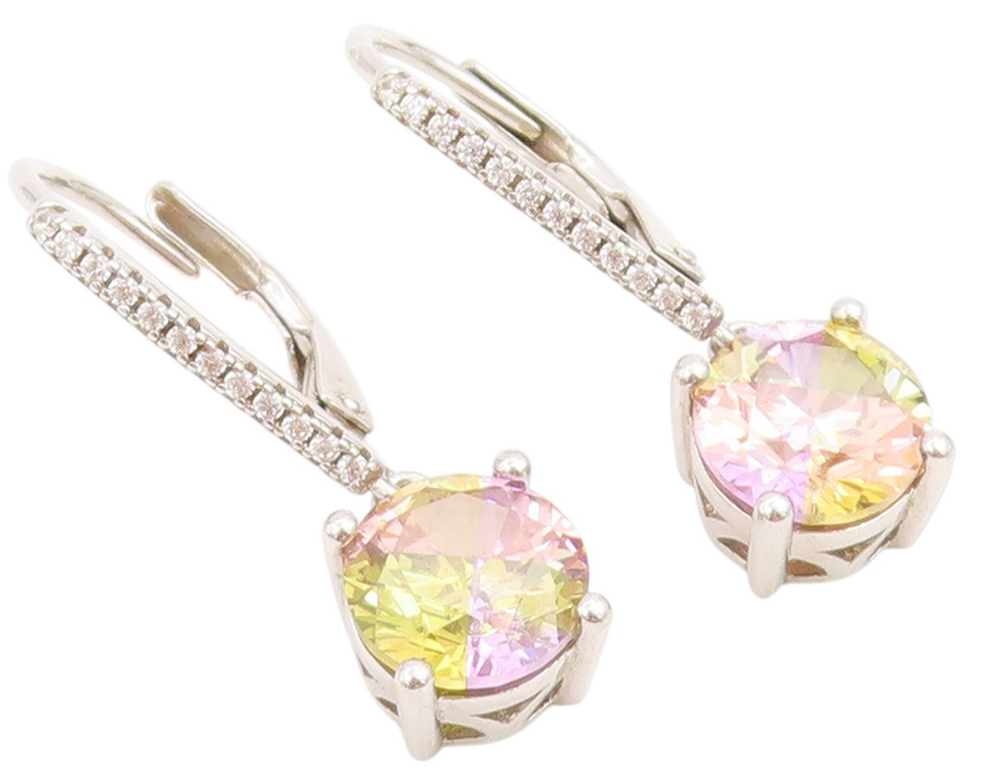 925 Sterling Silver Vintage Earrings Round Mystic Topaz & CZ Lever Back  EG13741