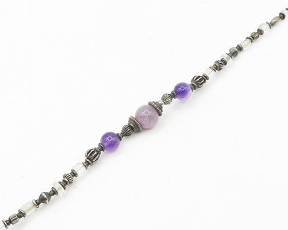 DESIGNER 925 Silver  Vintage Amethyst & Topaz Beaded Chain Necklace  NE2864