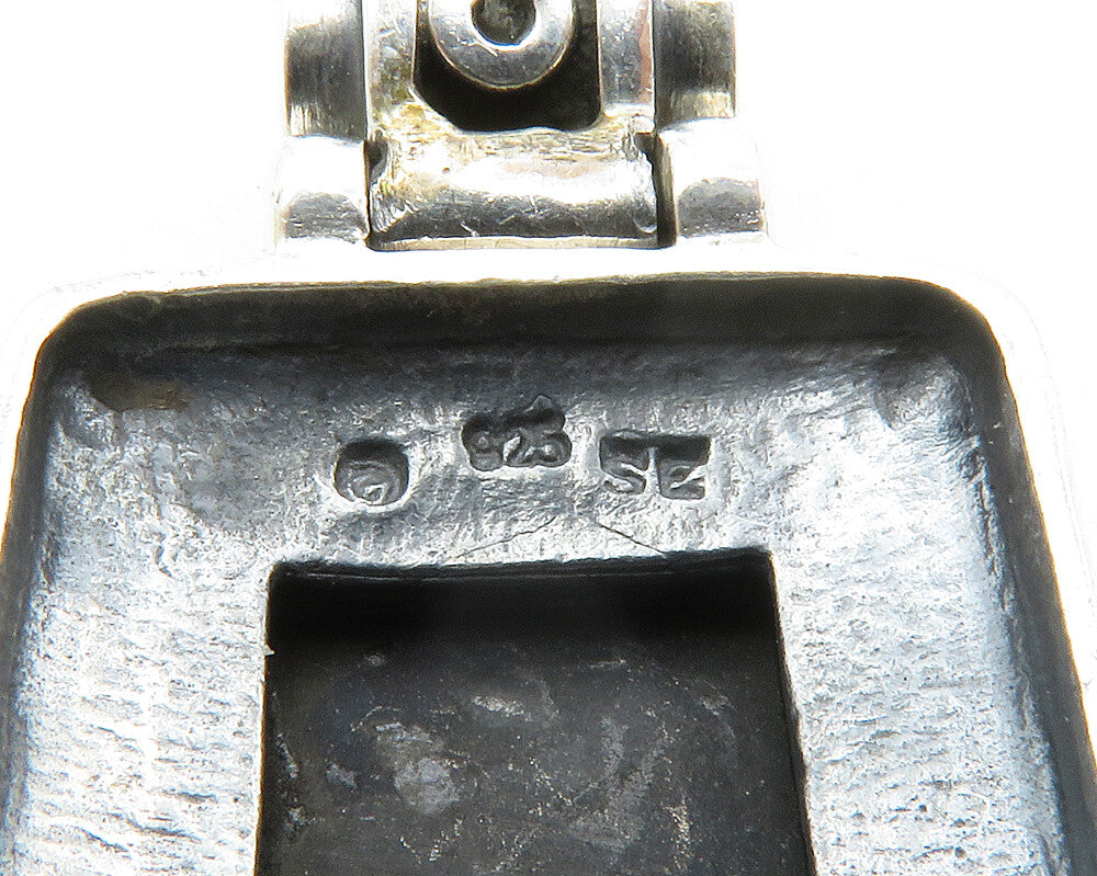 925 Sterling Silver  Vintage Black Onyx Square Swirl Bail Pendant  PT10418