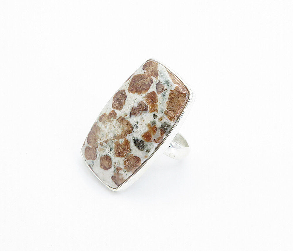 925 Sterling Silver  Spotted Jasper Shiny Square Cocktail Ring Sz 7.5  RG8152