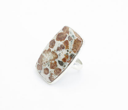 925 Sterling Silver  Spotted Jasper Shiny Square Cocktail Ring Sz 7.5  RG8152