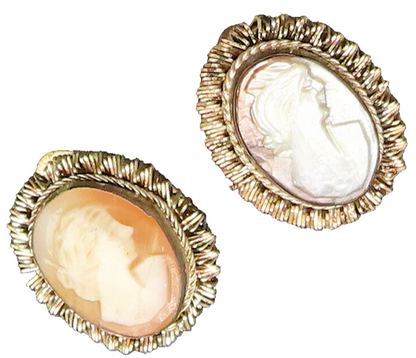 EUROPEAN 925 Silver  Vintage Carved MOP Cameo Non Pierced Earrings  EG12139
