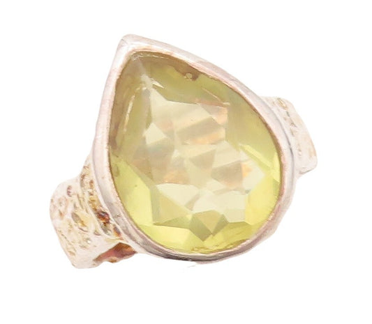 925 Sterling Silver Vintage Ring Hammered Effect Drop Cut Citrine  Sz 8  RG30433
