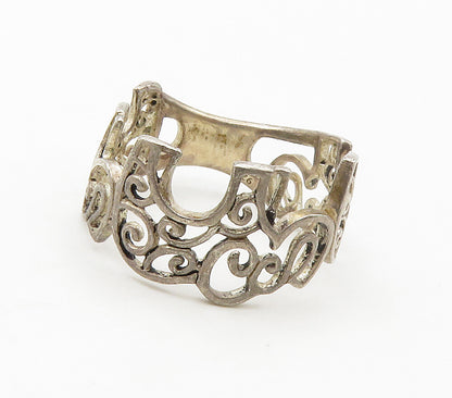 925 Sterling Silver  Vintage Open Swirl Elephants Band Ring Sz 6.5  RG16580