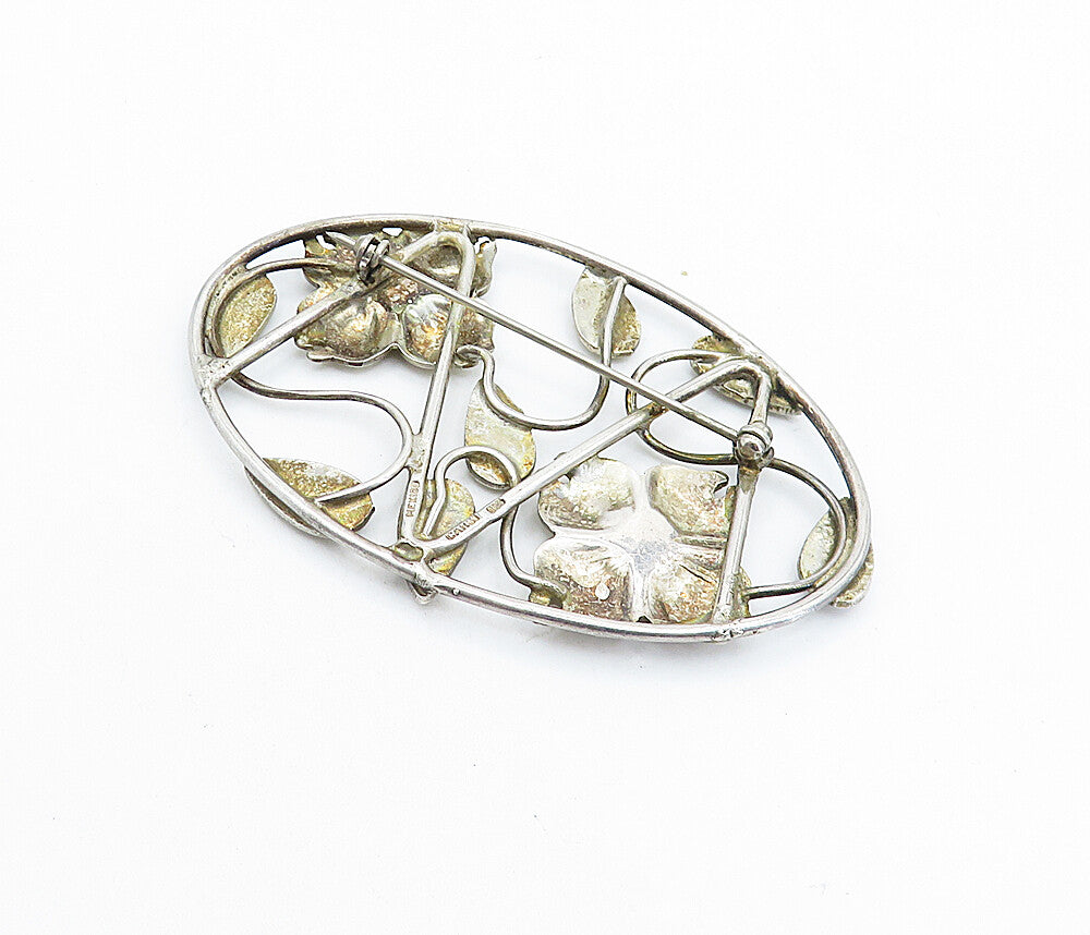 MEXICO 925 Sterling Silver  Vintage Floral Leaf Vine Oval Brooch Pin  BP2504