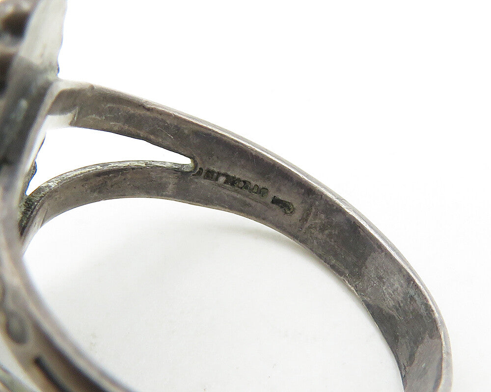SOUTHWESTERN 925 Silver Vintage Turquoise Split Cocktail Ring Sz 7.5 RG18714
