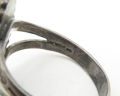 SOUTHWESTERN 925 Silver Vintage Turquoise Split Cocktail Ring Sz 7.5 RG18714
