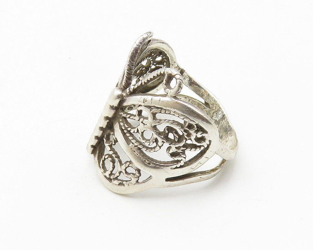 925 Sterling Silver  Vintage Twist Butterfly Motif Band Ring Sz 5  RG10321